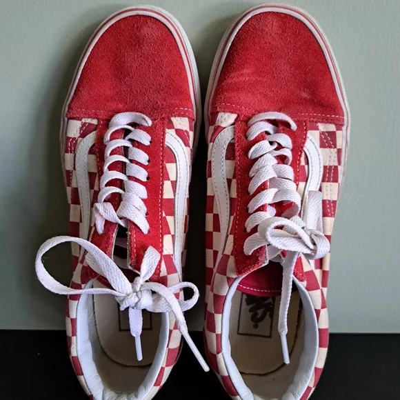 Vans Old Skool Red and White Checkerboard Canvas Sneakers Womens 8.5 Mens 7 - Picture 2 of 14
